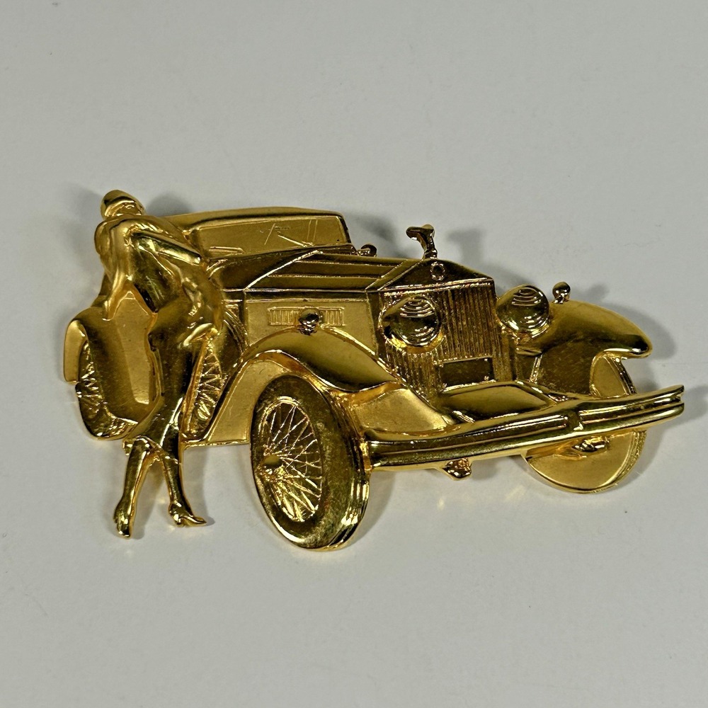 JJ Jonette Park Lane Textured GT Metal 1920's Rolls Royce Car Flapper Brooch Pin